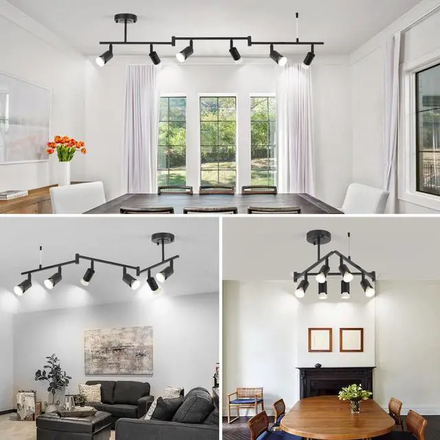 Alt view image 4 of 7 - 6-Light Black Track Lighting Fixtures Ceiling, Flexible Foldable Arm and Rotatable Light Head,Modern LED Track Lighting for Kitchen Islands, Dining Rooms(GU10 Socket, Bulbs Not Included)