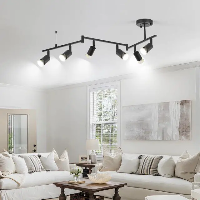 Alt view image 5 of 7 - 6-Light Black Track Lighting Fixtures Ceiling, Flexible Foldable Arm and Rotatable Light Head,Modern LED Track Lighting for Kitchen Islands, Dining Rooms(GU10 Socket, Bulbs Not Included)