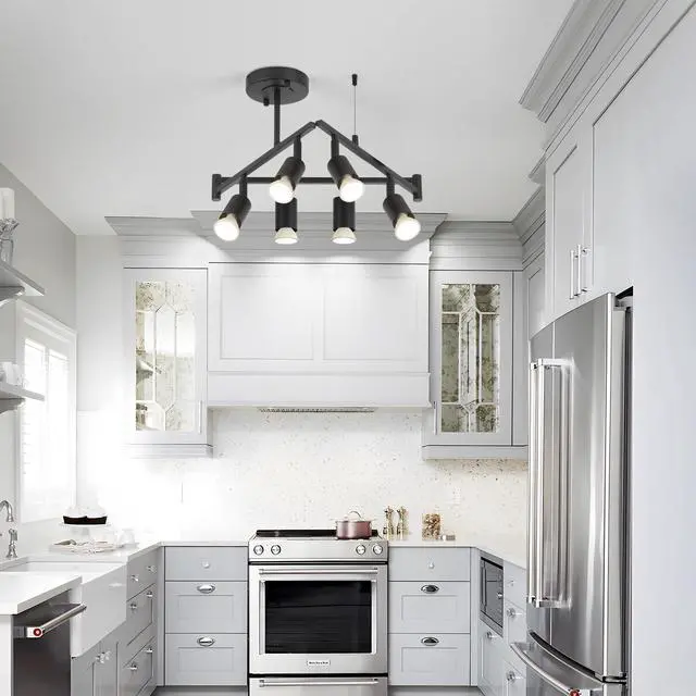 Alt view image 6 of 7 - 6-Light Black Track Lighting Fixtures Ceiling, Flexible Foldable Arm and Rotatable Light Head,Modern LED Track Lighting for Kitchen Islands, Dining Rooms(GU10 Socket, Bulbs Not Included)
