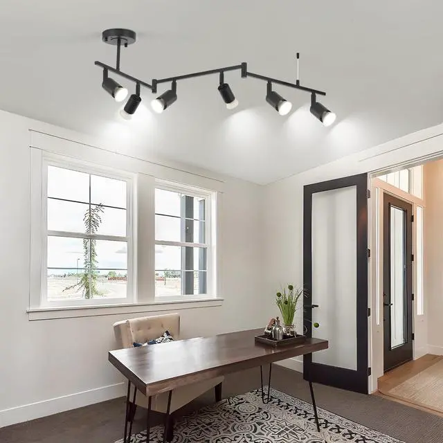 Alt view image 7 of 7 - 6-Light Black Track Lighting Fixtures Ceiling, Flexible Foldable Arm and Rotatable Light Head,Modern LED Track Lighting for Kitchen Islands, Dining Rooms(GU10 Socket, Bulbs Not Included)