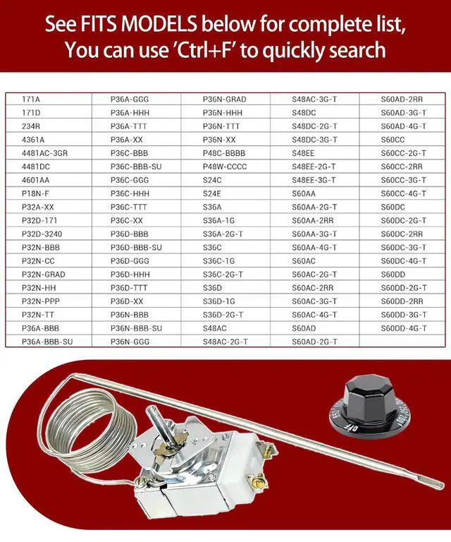 Alt view image 4 of 6 - 1191727, RX-34-60 Thermostat with 1190573 Knob for Southbend Range, 550F