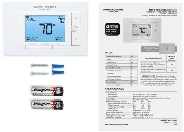 Alt view image 3 of 5 - Emerson 1F85U-42PR Programmable Thermostat