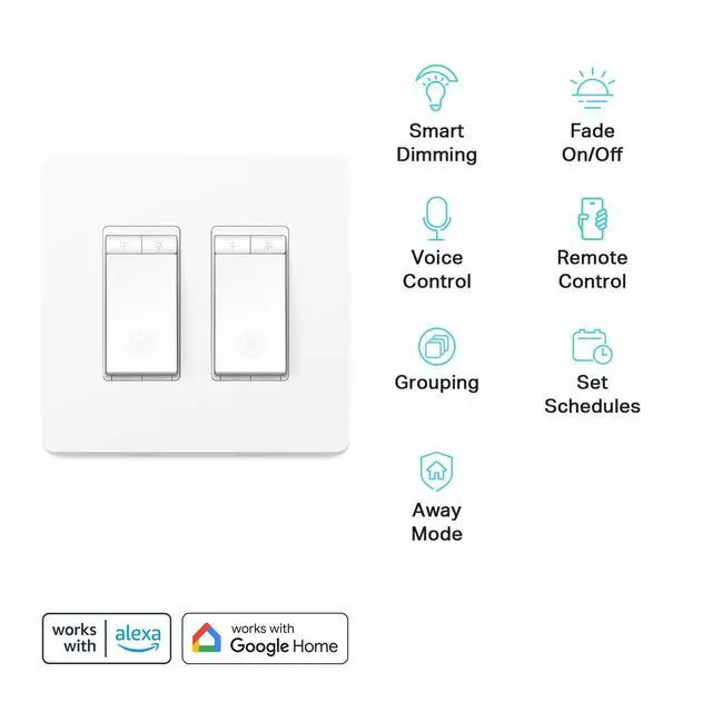 Alt view image 2 of 7 - Dimmer Switch 2-Gang HS220-2, Single Pole, Needs Neutral Wire, 2.4GHz Wi-Fi Light Switch Compatible with Alexa and Google Home, UL Certified, No Hub Required, White