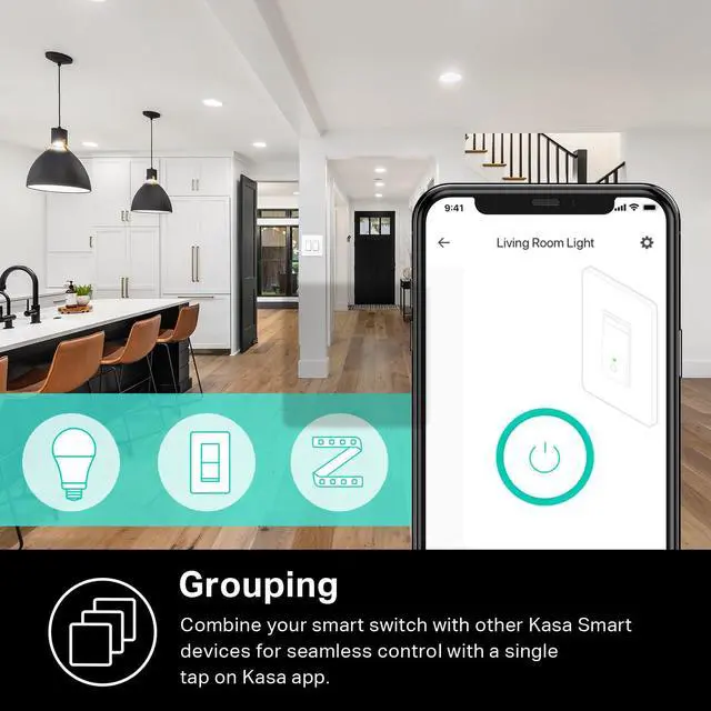 Alt view image 6 of 7 - Dimmer Switch 2-Gang HS220-2, Single Pole, Needs Neutral Wire, 2.4GHz Wi-Fi Light Switch Compatible with Alexa and Google Home, UL Certified, No Hub Required, White