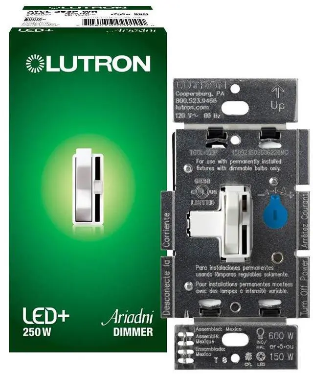 Main image of Toggler LED+ Dimmer Switch for Dimmable LED, Halogen and Incandescent Bulbs, 250W/Single-Pole or 3-Way, AYCL-253P-WH, White