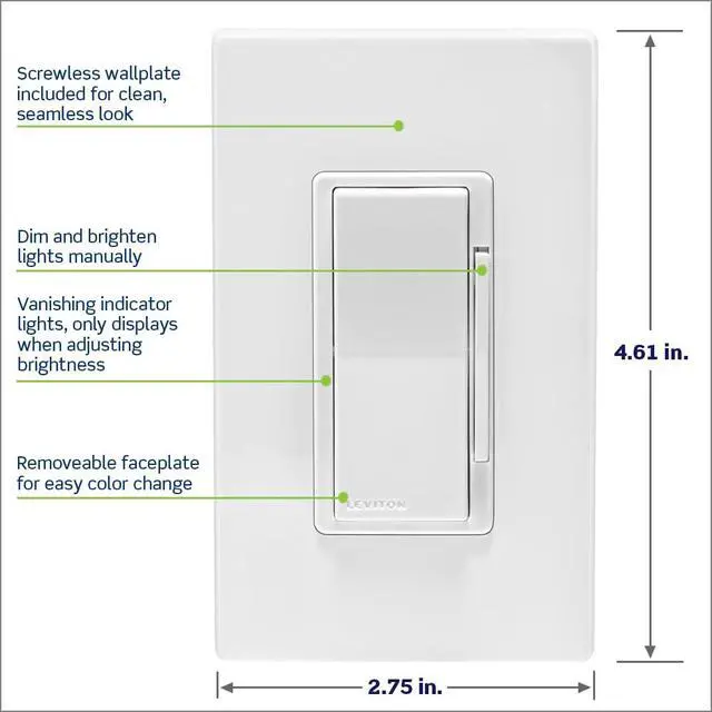 Alt view image 5 of 7 - Decora Smart Dimmer Z-Wave 800 Series, ZW6HD-1RW, White