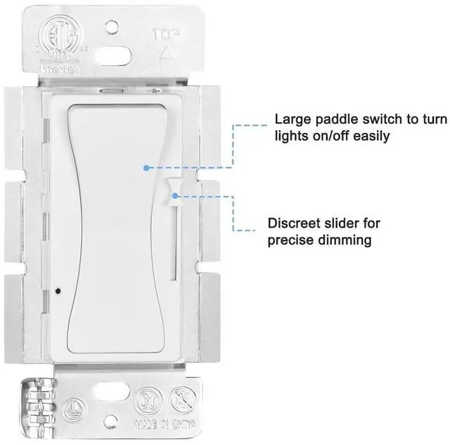 Alt view image 3 of 5 - 12V - 24V DC Dimmer Switch, PWM LED Slide Dimmer Switch for LED Strip Lights, Single Color, Wall Plate Included (1 Pack, White)
