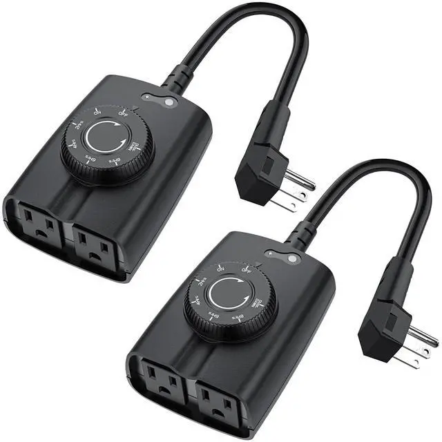 Main image of Outdoor Dusk to Dawn Light Sensor Timer - 2Pack, Waterproof, 2 Grounded Outlets, 15A 1/2HP, CSA Listed