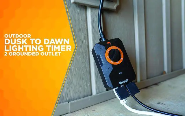 Alt view image 2 of 7 - 50122WD Outdoor Dusk to Dawn Lighting Timer; 2 Grounded Outlets; Black; Light Sensor with 2-8 Hour Countdown; Repeats Daily for Holiday Lighting; Outdoor Decor