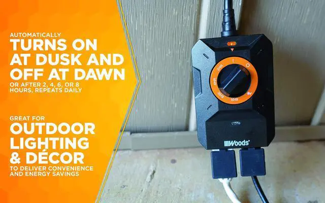 Alt view image 3 of 7 - 50122WD Outdoor Dusk to Dawn Lighting Timer; 2 Grounded Outlets; Black; Light Sensor with 2-8 Hour Countdown; Repeats Daily for Holiday Lighting; Outdoor Decor