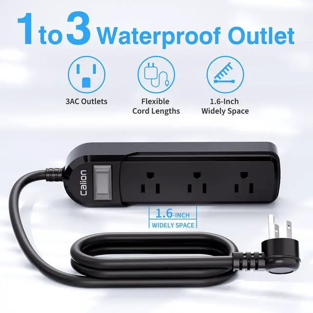 Alt view image 2 of 7 - IPX6 Waterproof Outdoor Overload Protection Power Strip, 3AC Outlets 3FT Cord with On/Off Power Switch Safety Lock ETL Certified for Patio Garden, Black