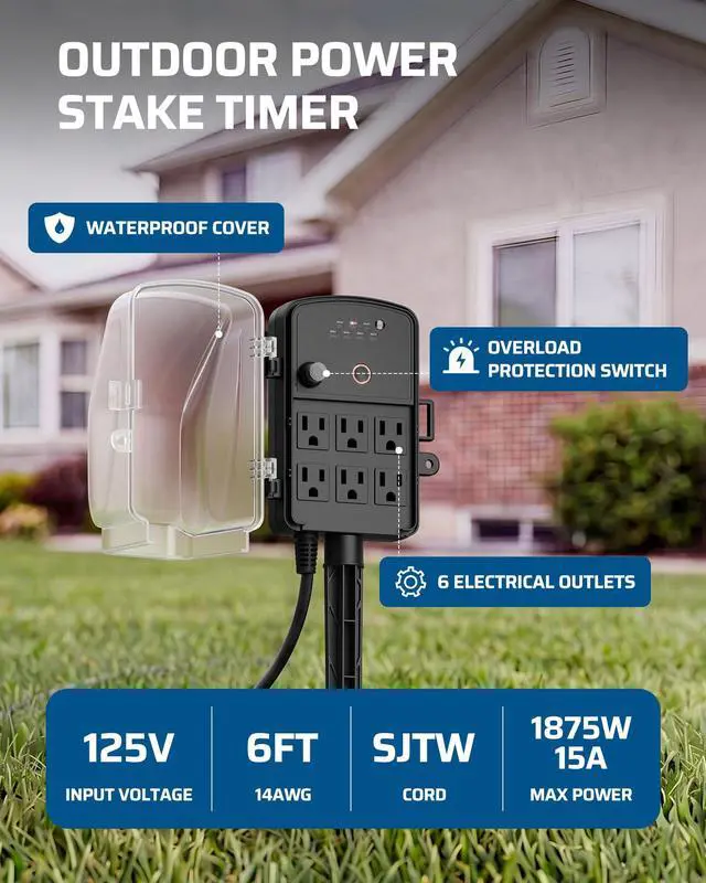 Alt view image 2 of 7 - Outdoor Power Stake Timer, Waterproof Dusk to Dawn Timer