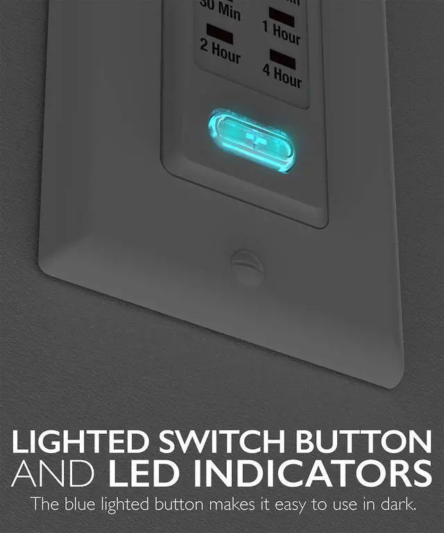 Alt view image 3 of 7 - Countdown Light Timer Switch for Bathroom, Heaters, 5-10-30-60 Min, 2-4 Hour Programmable in-Wall Timer Switch with 9 Settings 1875W, Neutral Wire Required, 2PACK, ETL Listed