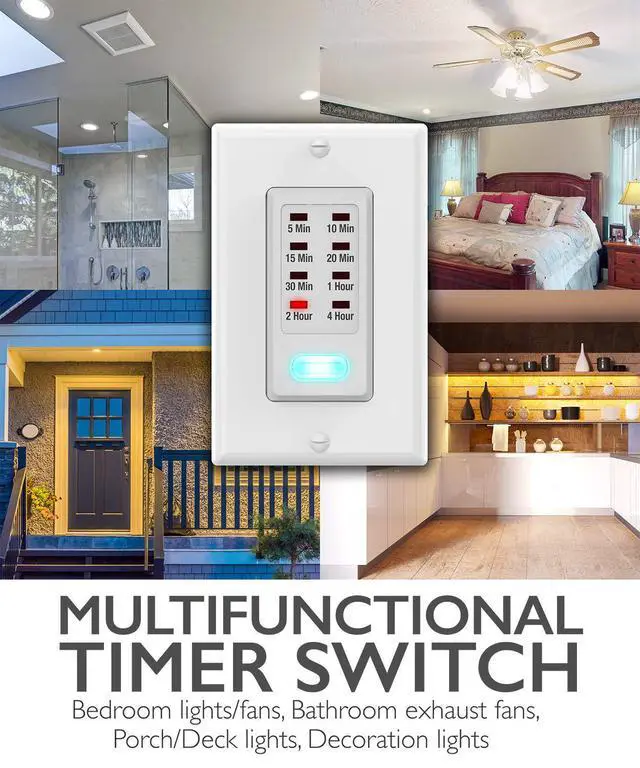 Alt view image 5 of 7 - Countdown Light Timer Switch for Bathroom, Heaters, 5-10-30-60 Min, 2-4 Hour Programmable in-Wall Timer Switch with 9 Settings 1875W, Neutral Wire Required, 2PACK, ETL Listed