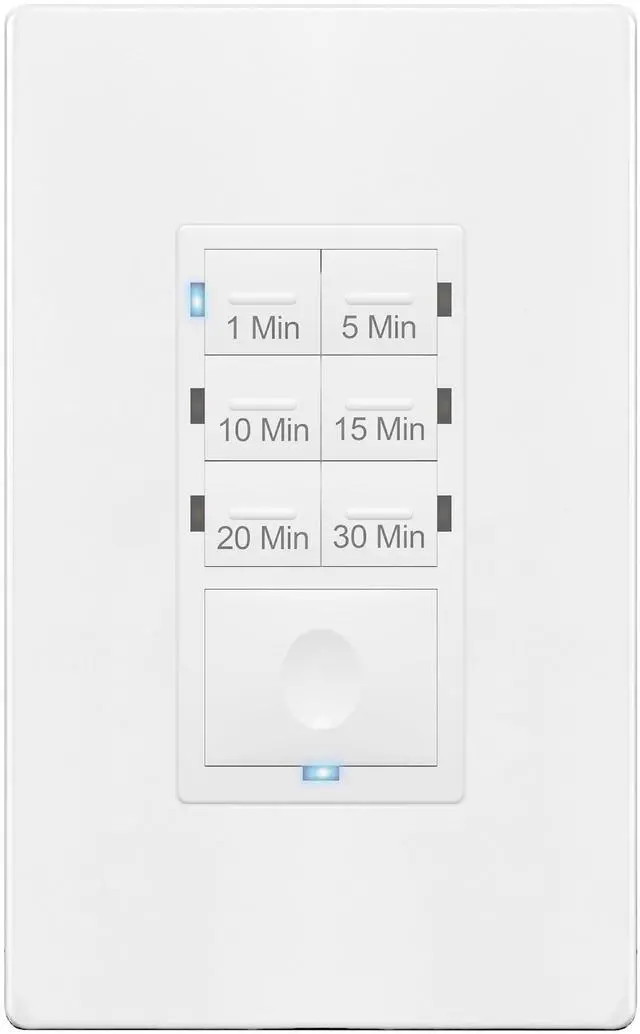 Main image of Countdown Timer Switch for Bathroom Fans and Lights, 1-30 Min, Neutral Wire Required, UL Listed, White