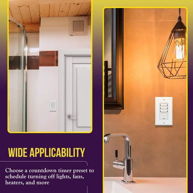 Alt view image 3 of 7 - Countdown Timer Switch for Bathroom Fans and Lights, 1-30 Min, Neutral Wire Required, UL Listed, White
