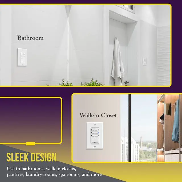 Alt view image 7 of 7 - Countdown Timer Switch for Bathroom Fans and Lights, 1-30 Min, Neutral Wire Required, UL Listed, White