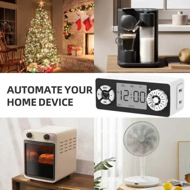 Alt view image 5 of 6 - New Digital Timer Outlet, Dial Programmable Method, Indoor Plug in Light Timer, 2 Polarized Electrical Outlets for Lamps, 6 Sets of Programs, 15A/1875W