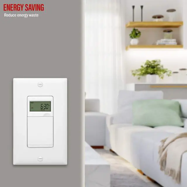 Alt view image 5 of 7 - Programmable Digital Timer Switch for Lights, Fans, Motors, 7-Day 18 ON/OFF Timer Settings, Single Pole, Neutral Wire Required, UL Listed, HET01-C, White, 2 Pack