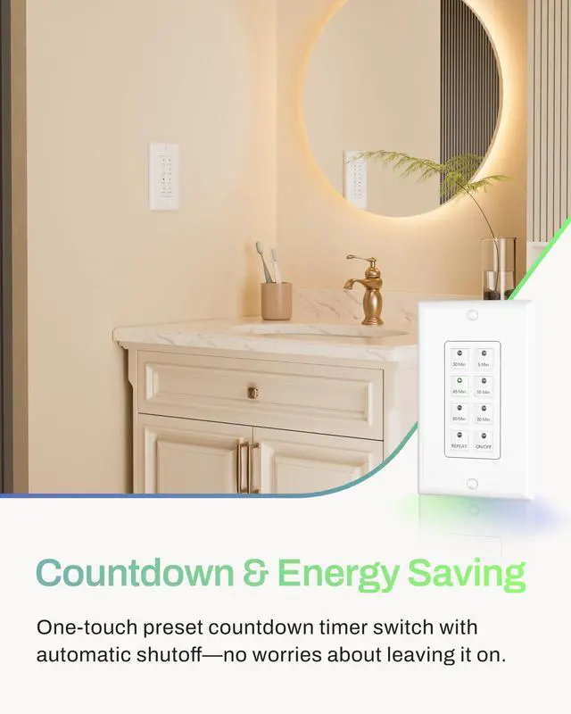 Alt view image 2 of 7 - 60 Min Countdown Timer Switch for Bathroom Exhaust Fan Light Heater