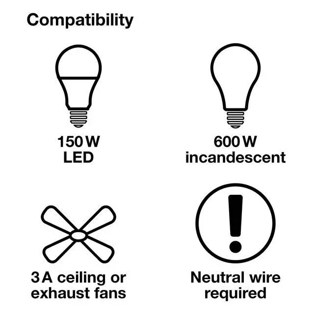 Alt view image 4 of 7 - Maestro Countdown Timer Switch for Fans and Lights, Timer Switch for Lights, 3A/150-Watt LED Bulbs, Single-Pole/Multi-Location, MA-T51MN-WH, White