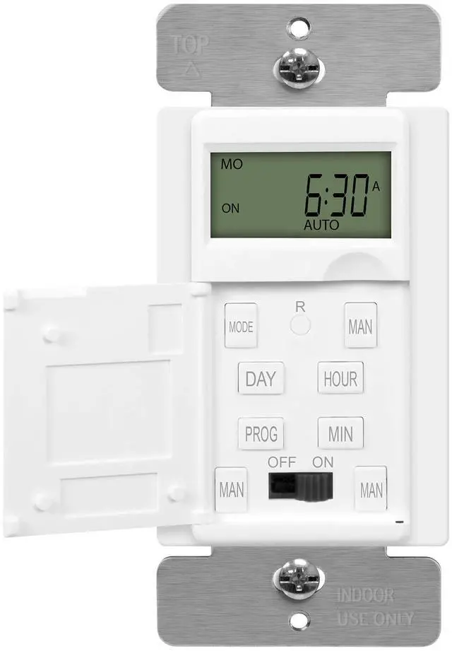Main image of - HET01-C-W Programmable Digital Timer Switch for Lights, Fans, Motors, 7-Day18 ON/OFF Timer Settings, Single Pole, Neutral Wire Required, UL Listed, HET01-C, White