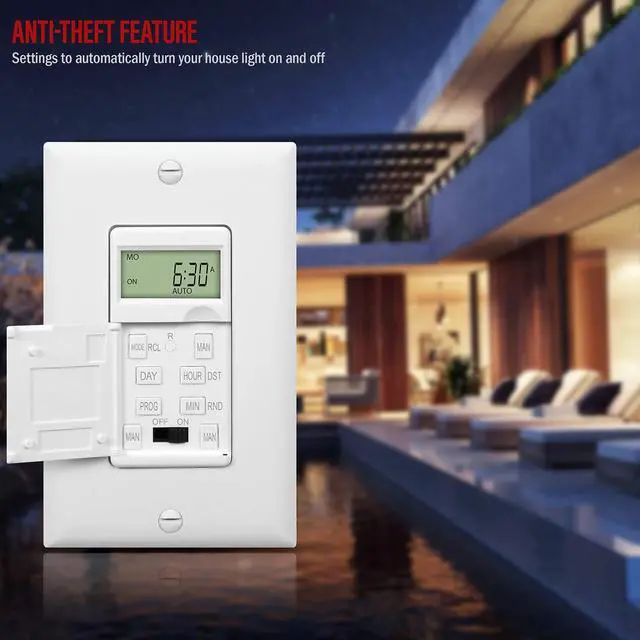 Alt view image 6 of 7 - - HET01-C-W Programmable Digital Timer Switch for Lights, Fans, Motors, 7-Day18 ON/OFF Timer Settings, Single Pole, Neutral Wire Required, UL Listed, HET01-C, White