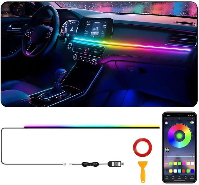 Main image of Interior Car LED Strip Lights, RGB Dynamic Dreamcolor Chasing Acrylic LED Lights for Car, USB Powered Ambient Lighting Kits with Wireless APP, Sound Active Function Car Neon Lights (1 in 1)