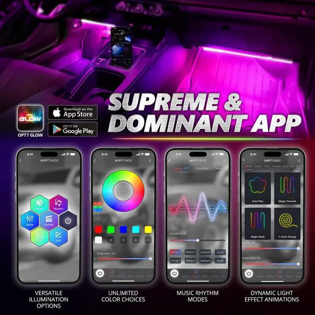 Alt view image 2 of 7 - Aura Pro Double Glow Interior Sports Car Lights with App & Remote