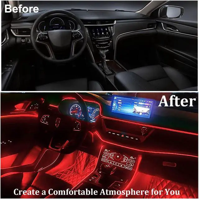 Alt view image 3 of 7 - 5 in 1 Interior Car Lights Strip, Multicolor APP Control Music Sync RGB LED Car Ambient Lighting Kit with 236 inches Fiber Optic Cables