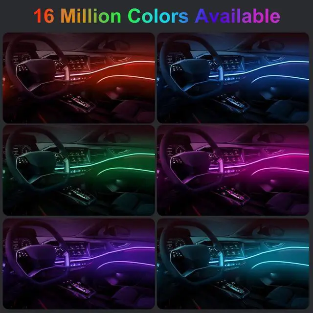 Alt view image 6 of 7 - 5 in 1 Interior Car Lights Strip, Multicolor APP Control Music Sync RGB LED Car Ambient Lighting Kit with 236 inches Fiber Optic Cables