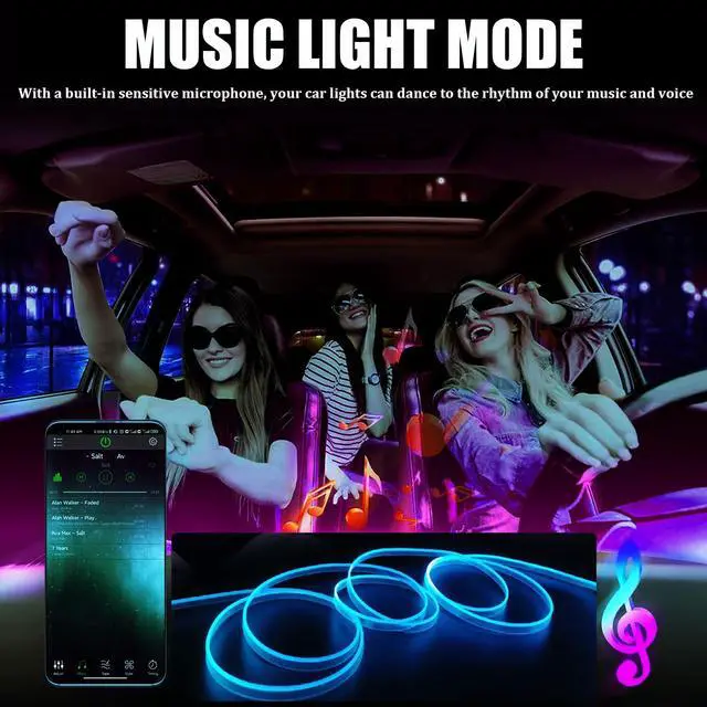 Alt view image 7 of 7 - 5 in 1 Interior Car Lights Strip, Multicolor APP Control Music Sync RGB LED Car Ambient Lighting Kit with 236 inches Fiber Optic Cables