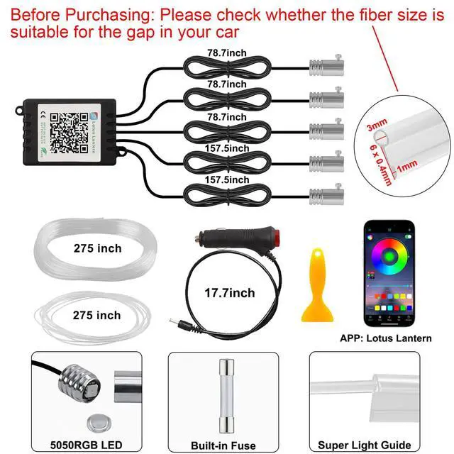 Alt view image 6 of 7 - Interior Car LED Lights, 5 in 1 RGB Car Ambient Lighting Kit, APP Control
