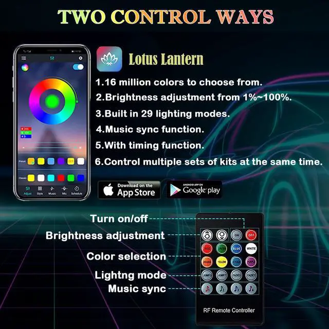 Alt view image 3 of 7 - Interior Car LED Strip Lights, APP& RF Remote Control