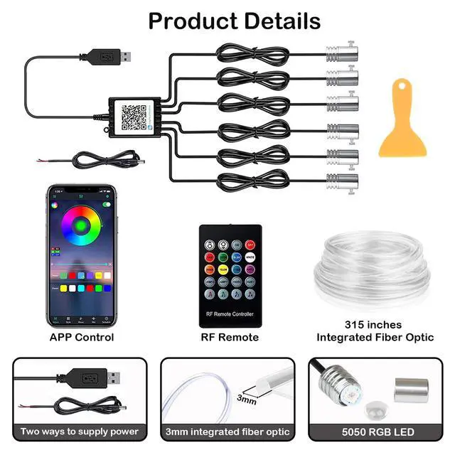 Alt view image 5 of 7 - Interior Car LED Strip Lights, APP& RF Remote Control