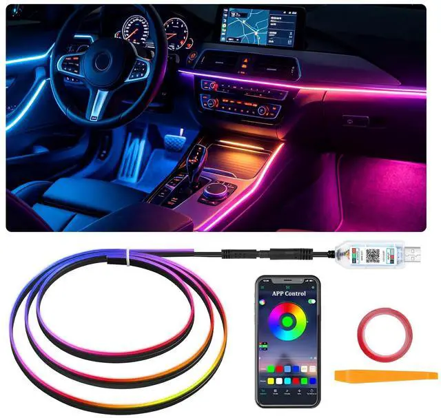 Main image of 43.3inch Interior Car Lights Strip, Dynamic Dreamcolor Chasing App Control Music Sync USB Powered RGB Acrylic LED Ambient Lighting Kit for Car Trucks SUV