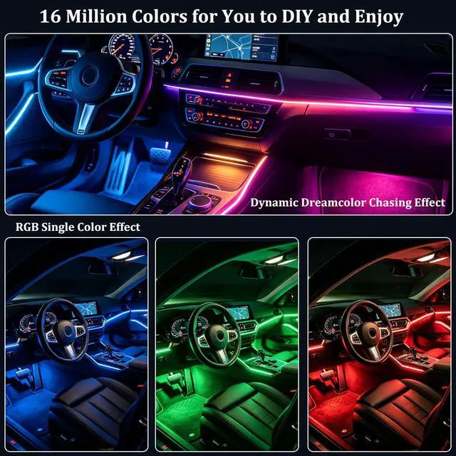 Alt view image 4 of 7 - 43.3inch Interior Car Lights Strip, Dynamic Dreamcolor Chasing App Control Music Sync USB Powered RGB Acrylic LED Ambient Lighting Kit for Car Trucks SUV