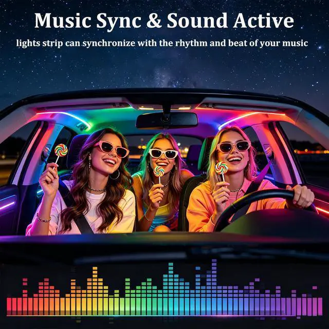 Alt view image 6 of 7 - 43.3inch Interior Car Lights Strip, Dynamic Dreamcolor Chasing App Control Music Sync USB Powered RGB Acrylic LED Ambient Lighting Kit for Car Trucks SUV