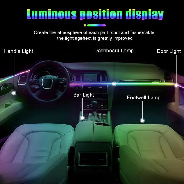 Alt view image 6 of 7 - Car Interior Ambient Lights,18 in 1 128 Colorful LED Acrylic Fiber Optic Strip,Universal Multiple Modes Decoration Atmosphere with Music Sync Rhythm,APP Control,RGB Neon Lighting for All Cars
