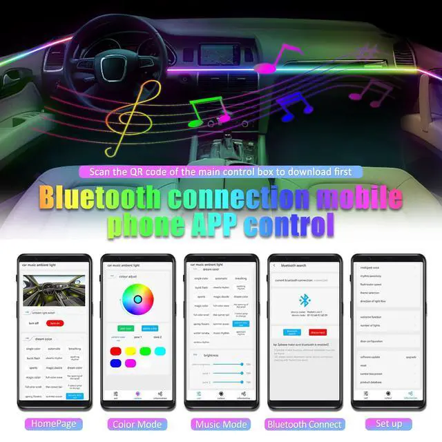 Alt view image 7 of 7 - Car Interior Ambient Lights,18 in 1 128 Colorful LED Acrylic Fiber Optic Strip,Universal Multiple Modes Decoration Atmosphere with Music Sync Rhythm,APP Control,RGB Neon Lighting for All Cars