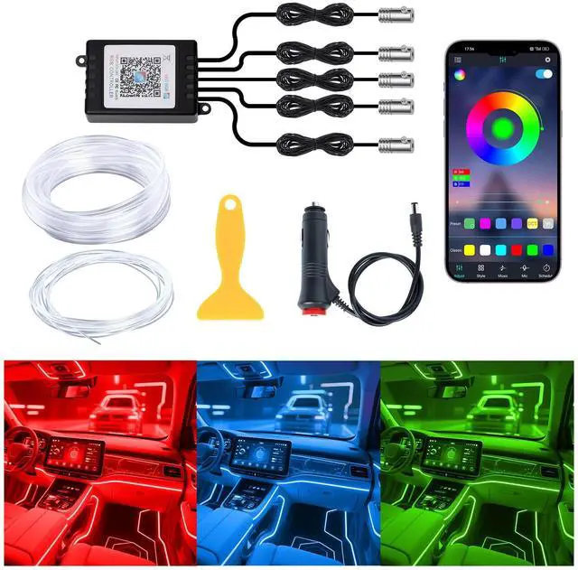 Main image of Interior Car LED Lights, 5 in 1 RGB Ambient Lighting Kit with 236" Fiber Optic, 16 Million Colors, APP Control, Music Sync Car Neon Lights for Cars, Trucks, SUVs