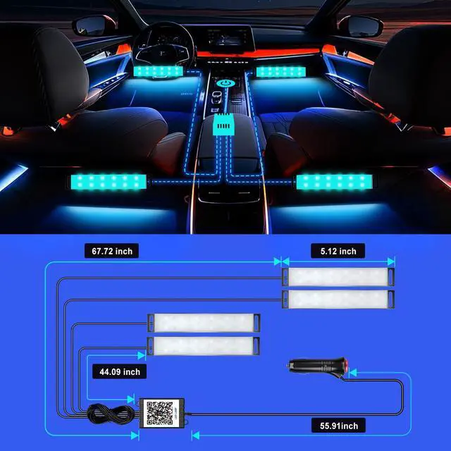 Alt view image 6 of 6 - LED Interior Car Lights,Ambient Lighting Car with Smart APP Control