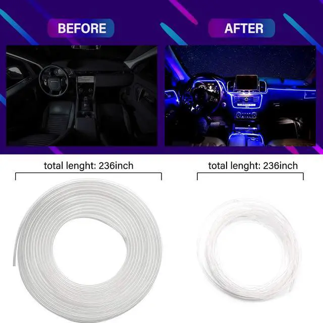 Alt view image 2 of 7 - Car LED Interior Strip Light, 16 Million Colors 5 in 1 with 236 inches Fiber Optic, Multicolor RGB Sound Active Automobile Atmosphere Ambient Lighting Kit - Wireless Bluetooth APP Control