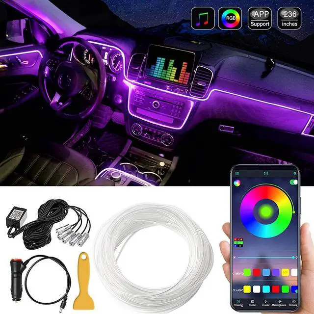 Main image of Car LED Interior Strip Light, 16 Million Colors 5 in 1 with 236 inches Fiber Optic, Multicolor RGB Sound Active Automobile Atmosphere Ambient Lighting Kit - Wireless Bluetooth APP Control