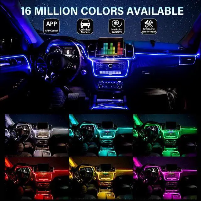Alt view image 3 of 7 - Car LED Interior Strip Light, 16 Million Colors 5 in 1 with 236 inches Fiber Optic, Multicolor RGB Sound Active Automobile Atmosphere Ambient Lighting Kit - Wireless Bluetooth APP Control