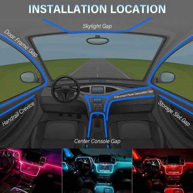 Alt view image 6 of 7 - Car LED Interior Strip Light, 16 Million Colors 5 in 1 with 236 inches Fiber Optic, Multicolor RGB Sound Active Automobile Atmosphere Ambient Lighting Kit - Wireless Bluetooth APP Control