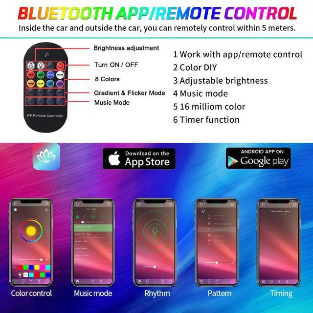 Alt view image 4 of 6 - Car LED Lights Interior Light, 10 in 1 Car Ambient Lighting Kits with 315in Fiber Optic, APP Control, Car Accessories Multicolor RGB Neon Car LED Strip Lights with Music Sync Mode and DIY Mode