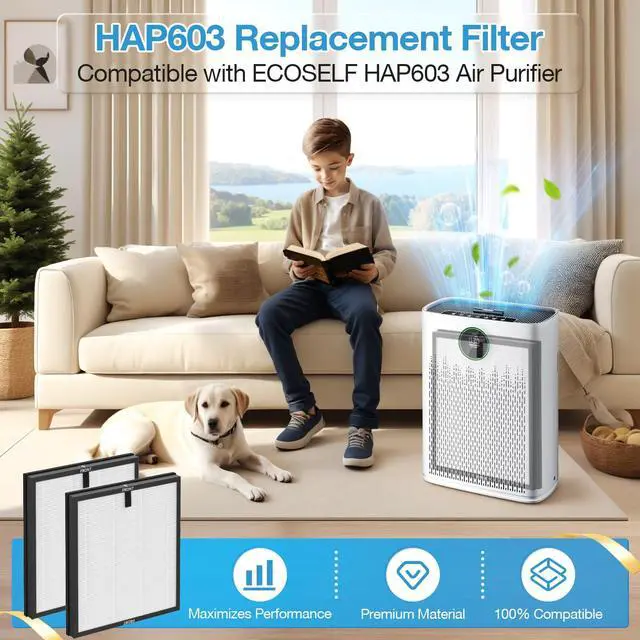Alt view image 2 of 7 - 2 Pack HAP603 Replacement Filter for ECOSELF HAP603 / HAP603WF Air Purifier