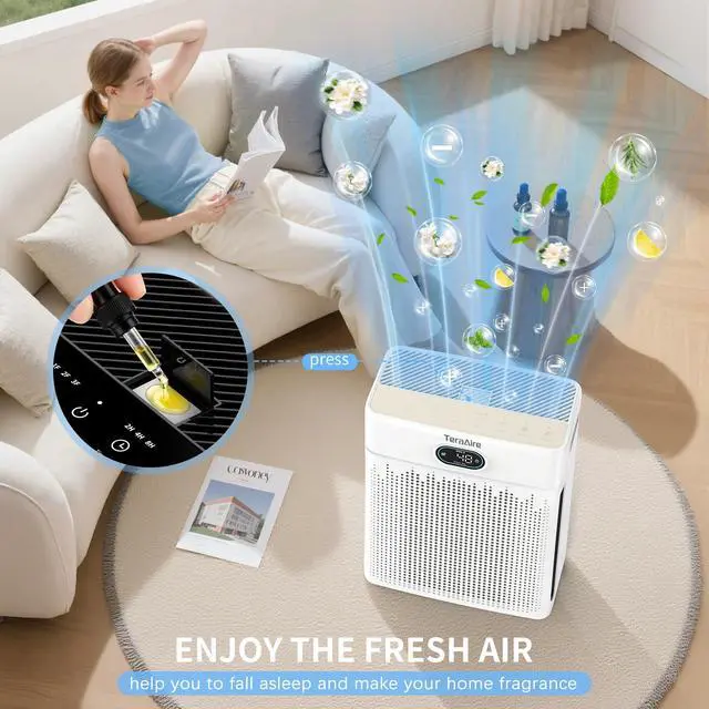 Alt view image 2 of 7 - Air Purifiers for Home Cover Up to 2200 Ft², H13 HEPA Air Purifier with Washable Pre-filter, Pet mode, PM 2.5 Air Quality Monitor Fragrance Sponge for Smoke, Odor, Dander, Pollen (White)