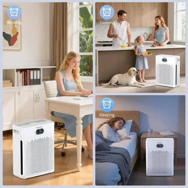 Alt view image 3 of 7 - Air Purifiers for Home Cover Up to 2200 Ft², H13 HEPA Air Purifier with Washable Pre-filter, Pet mode, PM 2.5 Air Quality Monitor Fragrance Sponge for Smoke, Odor, Dander, Pollen (White)